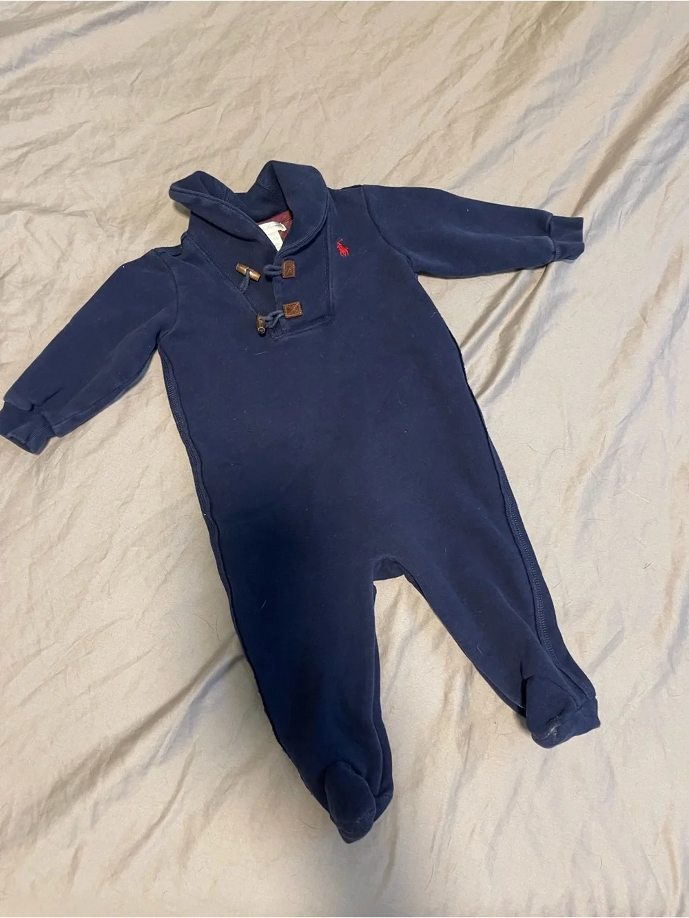 Ralph Lauren Navy Footed Collared One-Piece with Toggle Detail